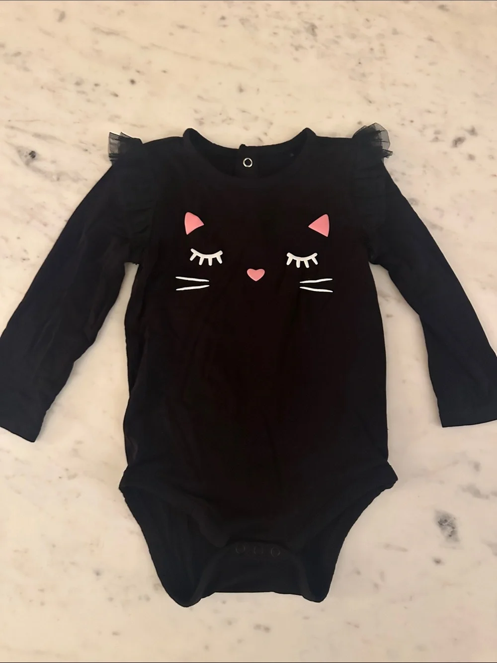 Little Sleepies Black Cat Long-Sleeve Bodysuit with Tulle Skirted Leggings